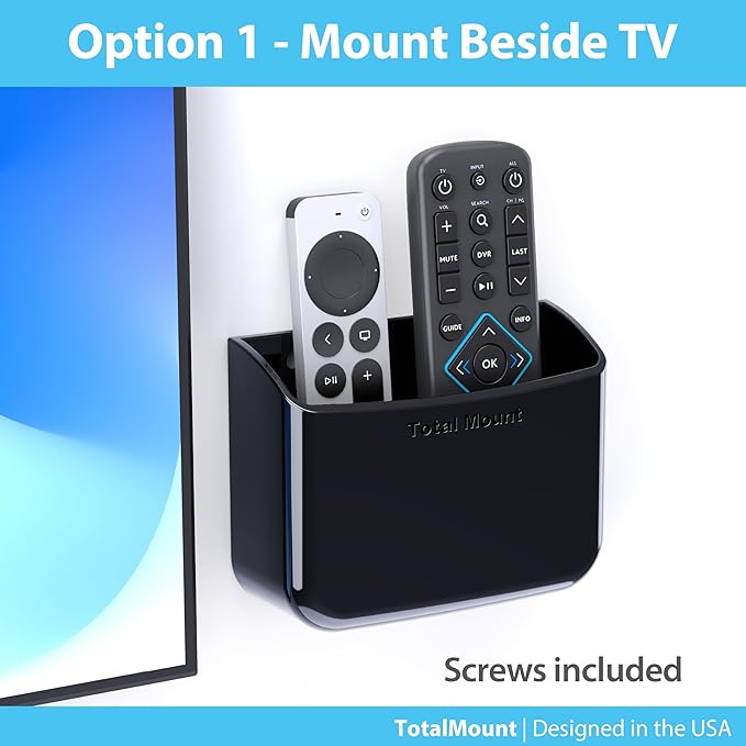 TotalMount Universal Remote Control Holder – Attaches to Wall or Back of TV – Compatible with All TV Remotes (Premium Black, Large)