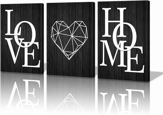 KAWAHONE Home Love Wall Decor- Home Love Poster- Black and White Canvas Painting for Living Room Nordic Decoration Art