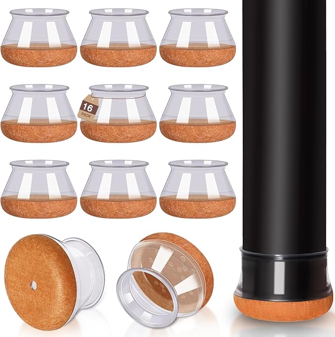 Chair Leg Floor Protectors, Round Chair Leg Protectors for Hardwood Floors, Silicone Caps, Felt Furniture Pads, Covers, Anti-Scratch, Reduce Noise, 16 Pack, Clear Round X-Large, Fit 1-5/8" to 2" (40-50mm)