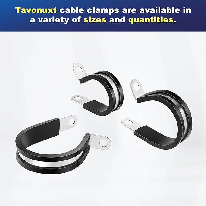 50PCS 3/8 Inch Cable Clamps, 304 Stainless Steel Rubber Coated Cable Clamps, Pipe Clamps
