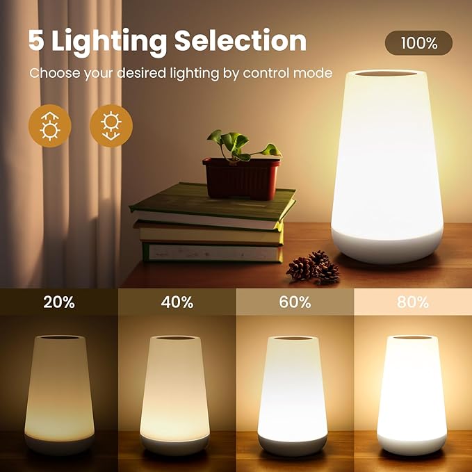 THAUSDAS Night Light, Dimmable Touch Lamp for Bedroom, Portable Table Bedside Lamp, 5 Brightness 13 RGB Colors, Night Lights for Baby Nursery Bathroom