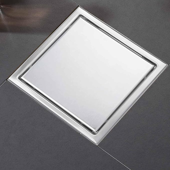 6 Inch Square Shower Floor Drain, Shower Drain Kit with Flange and 2 in 1 Tile-Insert Cover, Square Shower Drain, SUS 304 Stainless Steel Floor Drain, Silver