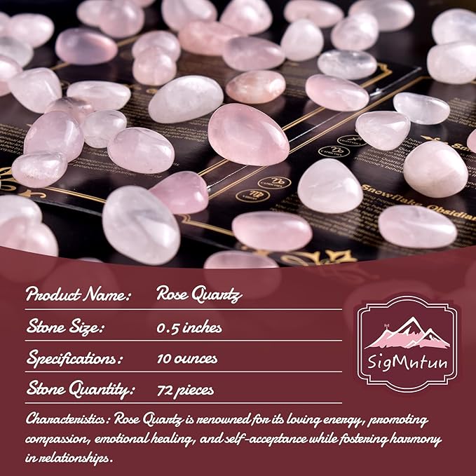 Polished Natural Rose Quartz Crystals - 72 Pcs, 0.5" 10 oz Handpicked Natural Tumbled Gemstones Rocks, Pebbles for Reiki, Chakra, Healing Home Decor