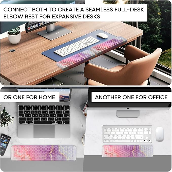 JIKIOU L-Shaped Desk Elbow Pad for Desk 2 Pack, Soft Memory Foam Elbow Support Padding with Non-Slip Base, Easy Typing Pain Relief Comfort for Office Work Gaming Marble Pink