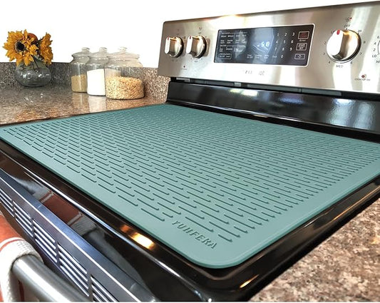 YUHFERA Stove Top Cover for Electric Stove - Silicone Stove Mat for Glass Top, Glass Cooktop Protector, XL Dish Drying Mats for Kitchen,Oven Covers for Electric Stove (Aqua,28 x 20)