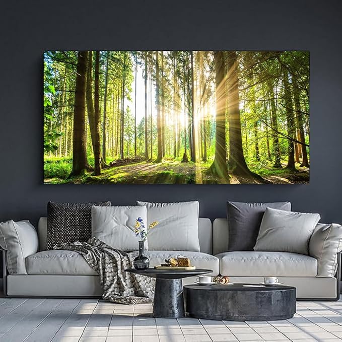 Yxbhhym-Large Living Room Wall Art Landscape Picture Painting Spring Forest Canvas Wall Art Natural Sun Tree Prints Art Green Room Decor Sunset Poster Office Artwork Home Bedroom Wall Décor