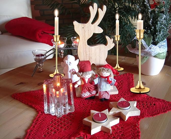 Taper Candle Holder Set of 6, Brass Gold Tall Candlestick Holders, Metal Vintage Candle Stickers Long Holder Set, Pillar Decorative Candle Holder Fits 3/4 Inch Candle for Wedding