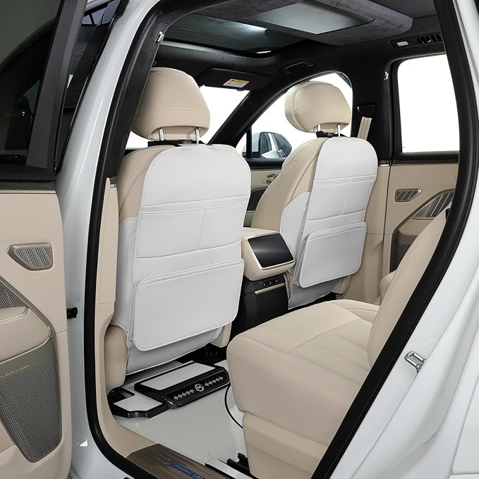 Seat Back Protector,Preventing the Impact of Children Stepping on the Seat Backrest,Beautiful appearance and easy to clean,black (Cream White -2 pcs)