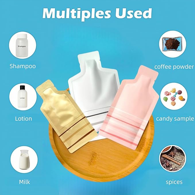 PABCK 100 Pcs Disposable Open Up Mylar Storage Bags Cosmetic Shampoo Liquid Containers Sample Pouch Heat Seal Foil Bag Travel Use Packets for Toiletries Skincare Lotion (White, 2.36x4.72 inch)