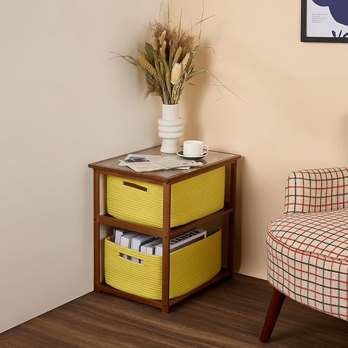 MiniArk Large Storage Baskets for Shelves, Closet Organizer Bins for Clothes, Blanket, Towels, Baby Nursery, Toy Baskets Box, Woven Rope Baskets, 17 x 13 x 7.5”, 3 Packs Yellow