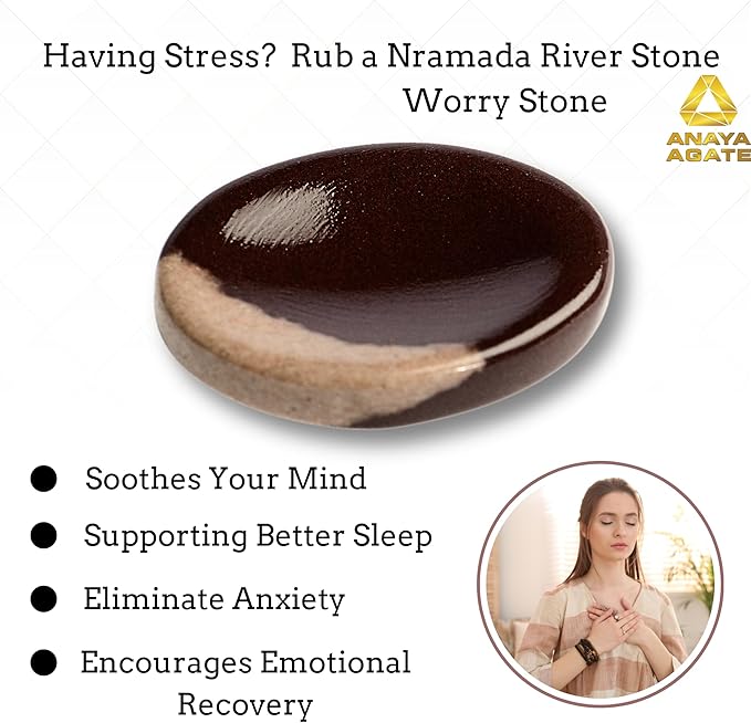 Narmada Shiva Lingam Worry Stones – Crystal Thumb Worry Stone for Anguish, Stress – Relaxing & Soothing Balance Stones for Meditation, Stress Relief – Healing Stones & Crystals for Men, Women