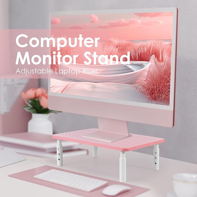 Monitor Riser Desktop Stand, Flat Screen TV Monitor Stand Riser, Sturdy Metal Laptop Computer Monitor Stand Shelf for Printer, iMac, 3-Height Adjustable PC Stand with Mesh Platform