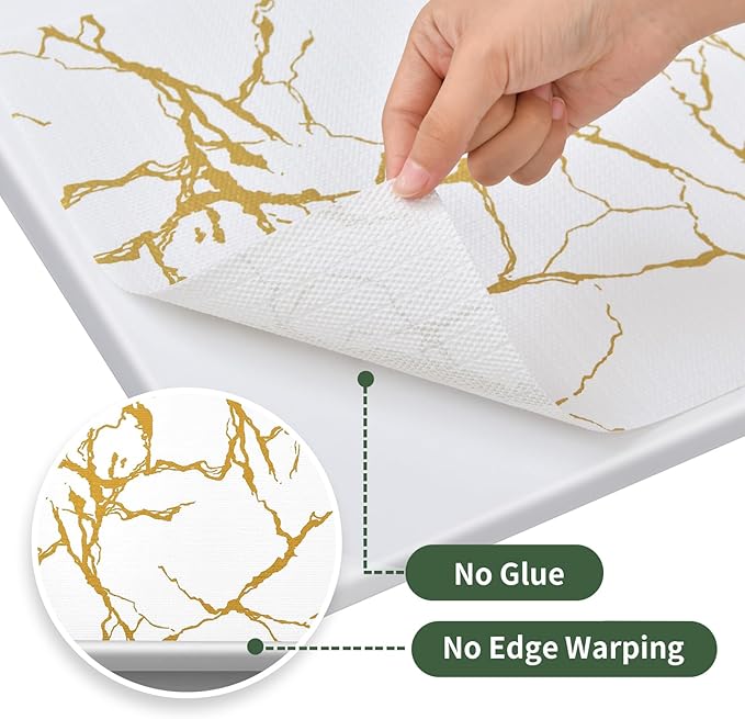 Drawer and Shelf Liner for Kitchen Cabinet, Non-Slip, Waterproof Shelf Paper, 17.5 in X 20 Ft, Non-Adhesive Refrigerator Liners, Gold White Marble, Easy Liners for Bathroom Cupboard