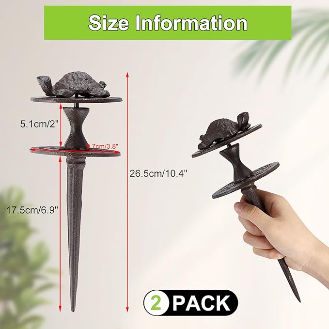 OwnMy Set of 2 Cast Iron Garden Hose Guide Stakes, Heavy-Duty, Decorative Garden Hose Guide Spikes for Lawn, Yard, Outside Plants Protection - Keeping Hoses Away from Flower Beds, Turtle Pattern