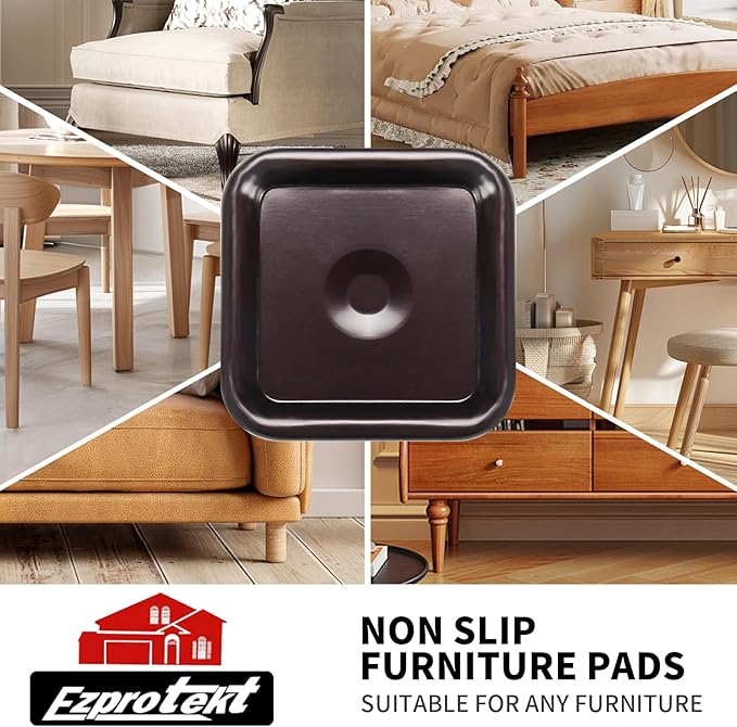 Ezprotekt 1 3/4" Non-Slip Furniture Pads, 16 Pcs Anti-Slip Furniture Caster Cups, Furniture Coasters for Hardwood Floors, Furniture Stoppers to Prevent Sliding - Prevent Floor Scratches, Brown/Black