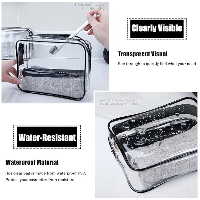 MODENGKONGJIAN TSA Approved Toiletry Bag, 3 Pcs Clear Toiletry Bags Quart Size Travel Makeup Cosmetic Bag for Women Men, Carry-on Airport Airline Compliant Bag (Flesh Pink)
