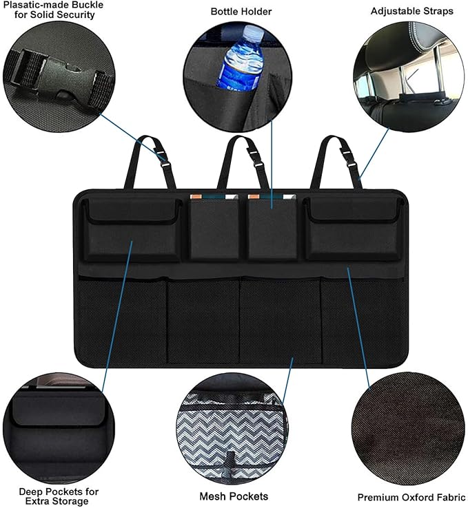 Car Trunk Organizer, Large Capacity Car Organizers and Storage with 8 Pockets, Waterproof Backseat Hanging Organizer for SUV, Truck, MPV, Interior Accessories for Men and Women