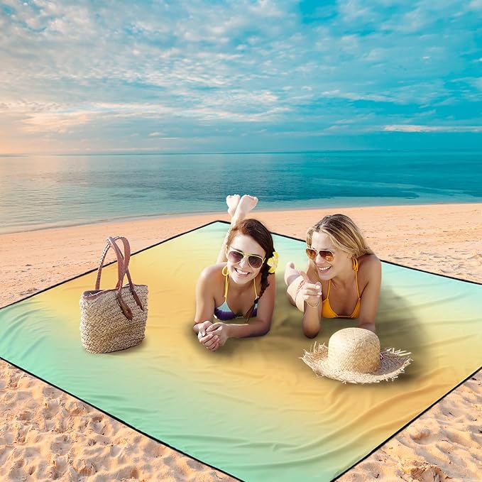 Beach Blanket Waterproof Sandproof Beach Mat 79" X 83"/10'x9' for 2-8 Adults Quick Drying Outdoor Picnic Mat Beach Accessories for Travel, Camping, Hiking