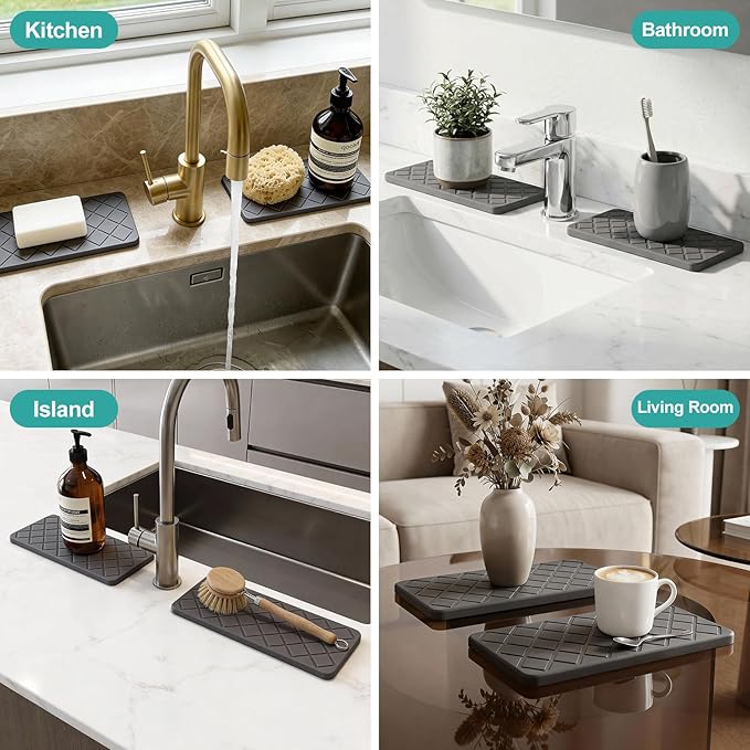 Water Absorbing Stone Drying Tray for Kitchen Counter Decor Bathroom Sink Organizer Soap Dish Dispenser Tray Diatomite Stone Fast Quick Drying Mat Bathroom Vanity Trays Sponge Holder Drink Coasters