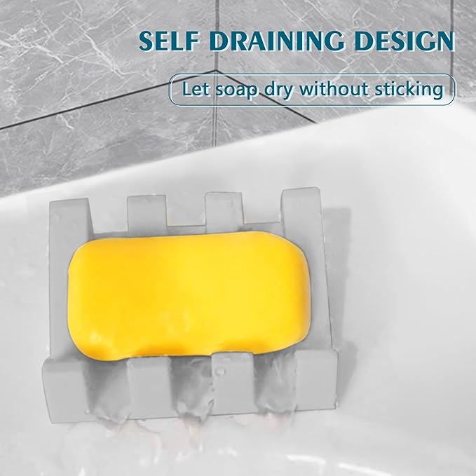 Self Draining Soap Dish, Silicone Suction Cup Soap Holder, Bathroom Soap Dish for Bar Soap, Can Extend Soap Life, Bathroom, Bathtub, Kitchen Sink Light Grey - 1 Pack