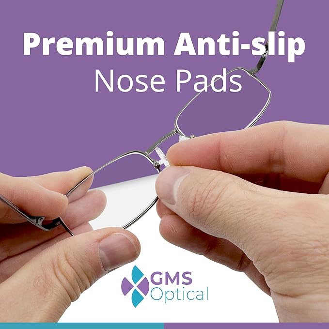 GMS Optical Medium Screw-in D-Shaped Nose Pads for Glasses - Non Slip Silicone Nose Grips for Glasses, Sunglasses and Eyewear Eyeglass Accessories w/Screws & Screw Driver - 5 Pairs, Clear