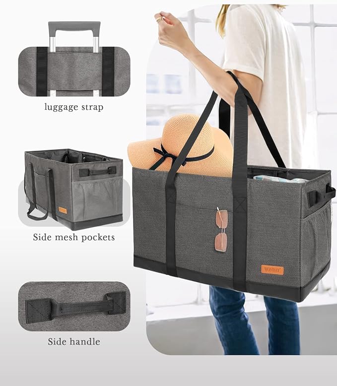 WONDAY Standing Extra Large Reusable Grocery Bag Carrier with Handle, Thirty One Utility Tote Foldable for Shopping and Beach