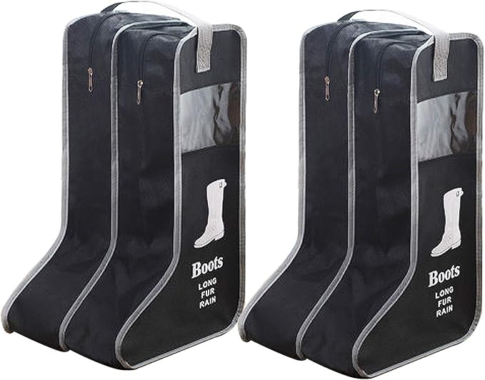 Portable Boot Storage Bags Dust Proof Shoe Bags for Storage,2 Pair Zippered Tall Boots Organizer Protector Bag with Handle for Home and Travel (Black)