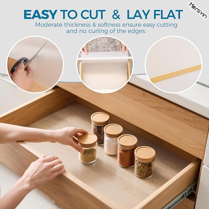 Hersvin Shelf Liners 18 in x 20 ft EVA Drawer Mats, Non-Adhesive Cupboard Protector, Kitchen Cabinet Lining Fridge Liner (Clear Stripe, 45.3x610cm)