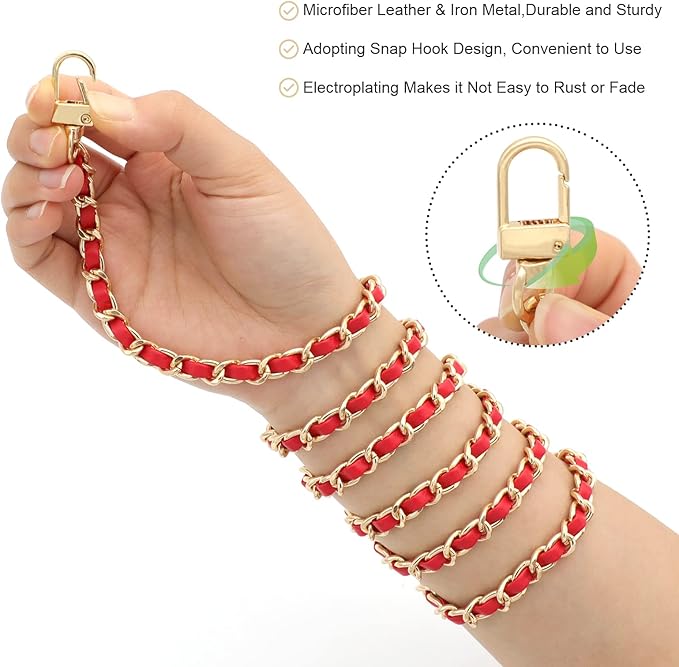 Gold Purse Chain, 4 Sizes Replacement DIY Bag Strap - Leather Metal Braided - Red/Gold (15.4 Inch, 23.6 Inch, 31.4 Inch, 47.2 Inch)