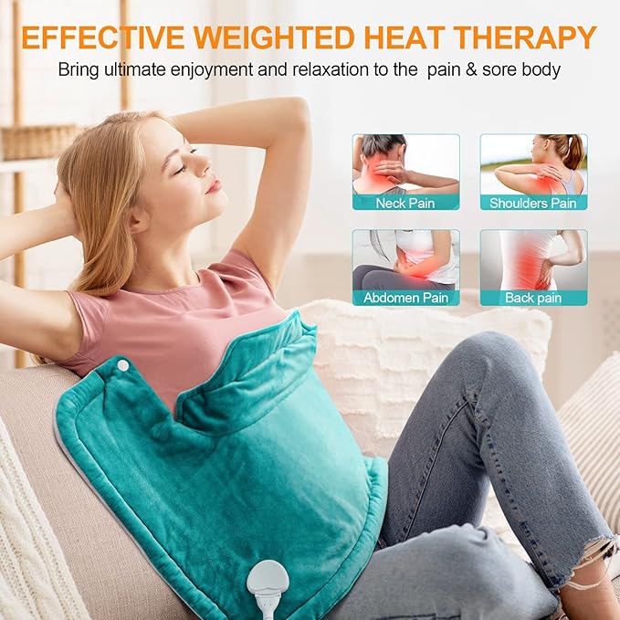 Heating Pad for Neck and Shoulders and Back, Christmas Birthday Gifts for Women Mom Wife Men Dad, Mothers Day Gifts, Weighted Neck and Shoulder Heating Pads, 6 Heat Settings 4 Auto-Off,17"x23" Blue