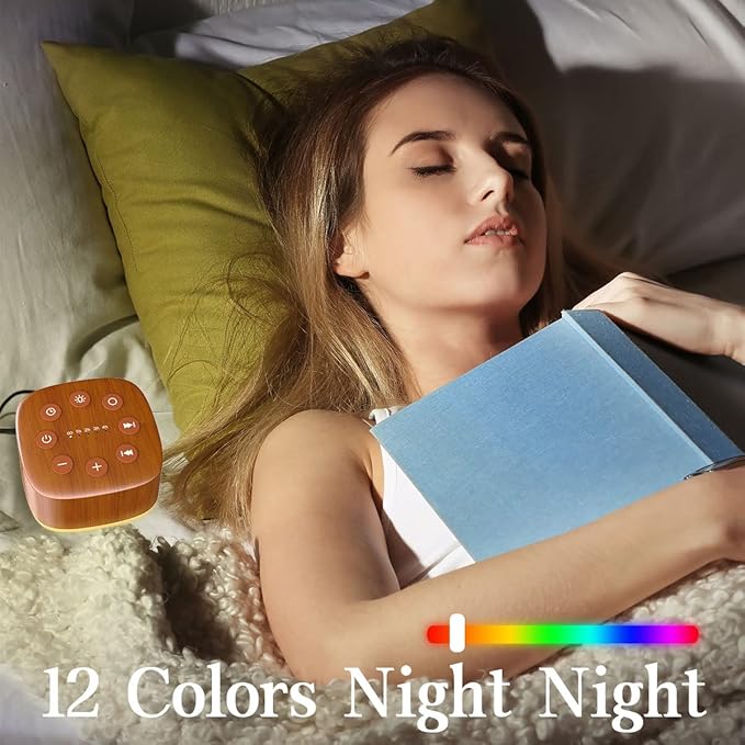 Meditation White Noise Machine Sound Machine 30 Soothing Sounds 12 Night Light 5 Auto-Off Timer Portable Sleep Machine for Travel Powered by AC or USB Sleep Therapy for Baby Kids Adults (Wood Grain)