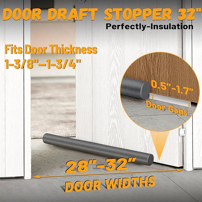 MAXTID Large Door Draft Blocker 32" Grey Bottom Door Draft Stoppers for Bottom of Door Weather Stripping Shower Door Seal Strip Under Gap Filler Doors Sweep Interior Doors for Home