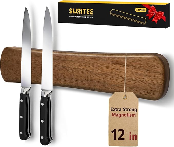 Magnetic Knife Holder for Wall, 12 Inch Wood Strong Magnetic Knife Strip, Small Kitchen Storage Space Savers, Rv Apartment Farmhouse Accessories Organizer, Housewarming Gifts for New Home