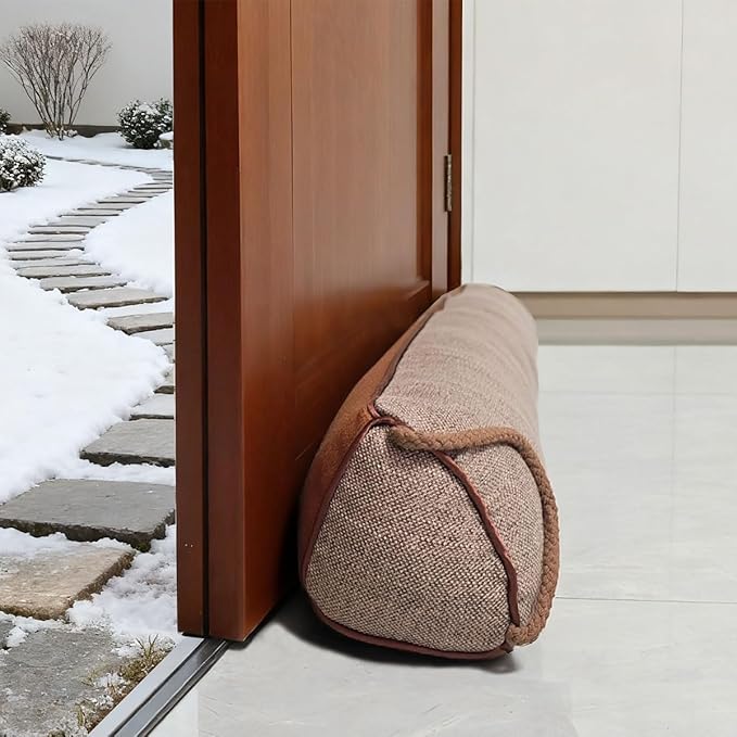 32 Inch Under Door Draft Stopper, Blocks Hot Cold Air Wind from Door and Window Bottom, Weather Seal, Reduces Noise Light, Triangular, Coffee