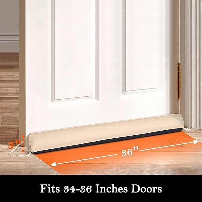 Sunolga Door Draft Stopper Blocks Hot and Cold Air with Removable Washable Cover for Bottom of Door, All-Season Seal for Noise, Light, Dust, Door Sweep for Gaps Up to 3", Home Essentials, 36", Beige