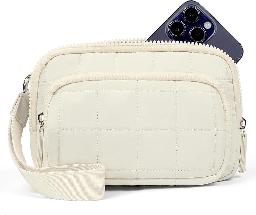 VONAL Wristlet Wallets for Women Nylon Quilted Wallet with 3 Zipper Purse for Travel Credit Card Holder Phone Organizer