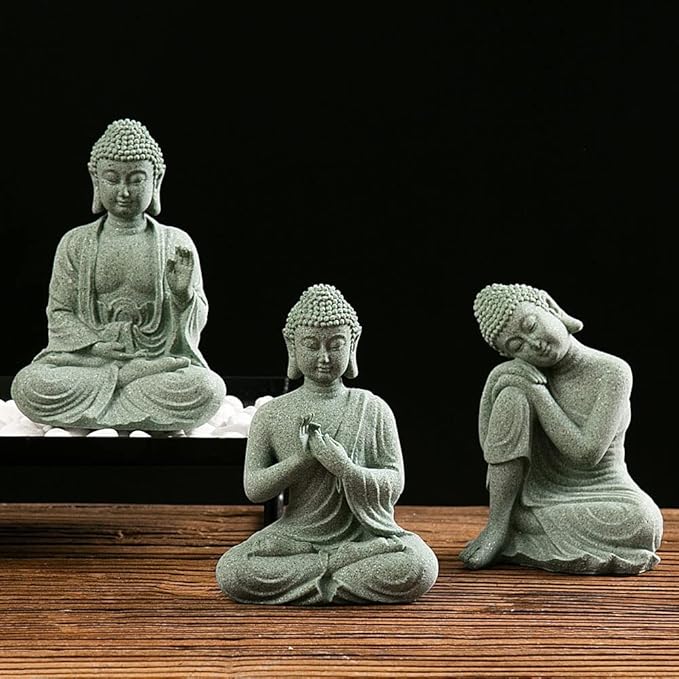 fazhongfa Mini Buddha Statue 4.7 Inch Natural Stone Handmade Buddha Sculptures Creative Zen Garden Aquarium Fish Tank Decorations Home Decor to Friend Family Mom Father as Gift (Meditation)