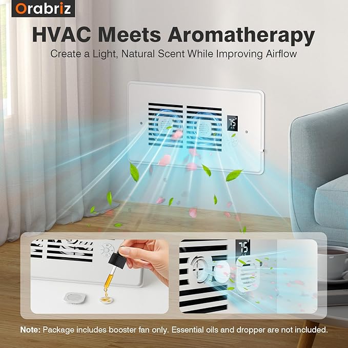 AC Vent Booster Fan 6" x 12" Register, Heavy-Duty 10-Speed Air Booster Fan with Thermostat Control, Remote & LCD Display, Aroma Pad Slot, Fixes Uneven Heating & Cooling in Large Rooms