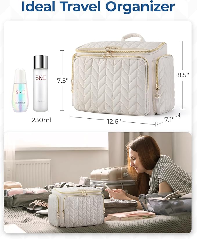 BAGSMART Travel Toiletry Bag, Large Wide-open Travel Bag for Toiletries, Makeup Cosmetic Travel Bag with Handle - Green