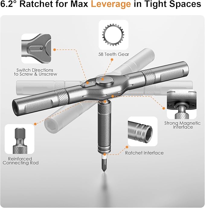 42-in-1 Magnetic Ratchet Screwdriver Set with Detachable T-Handle & Case, Multi-Bit Precision Driver Kit for Electronics, PC, Bicycle, Furniture Repair, Eyeglass, and DIY Gifts (Orange)