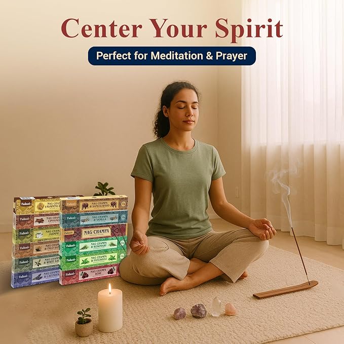 Nag Champa Incense Sticks with Natural Oils, Assorted Incense Set of 12 Scents - Lavender, Rose, Sandalwood, Vanilla, White Sage, Cinnamon, Rosemary, Positive Aroma for Meditation, Yoga Thanks Giving