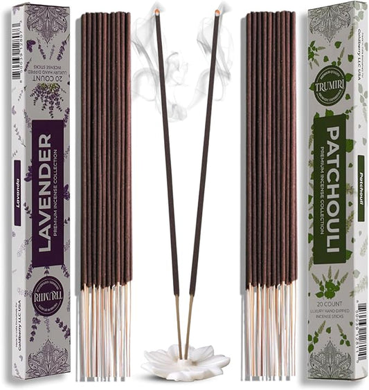 Trumiri Incense Sticks - Combo Pack of 40 Insence-Sticks - 20 Lavender + 20 Patchouli - Insenses - Insents - Incents - Inscense - Incence - Incienso - All Natural Incense Sticks