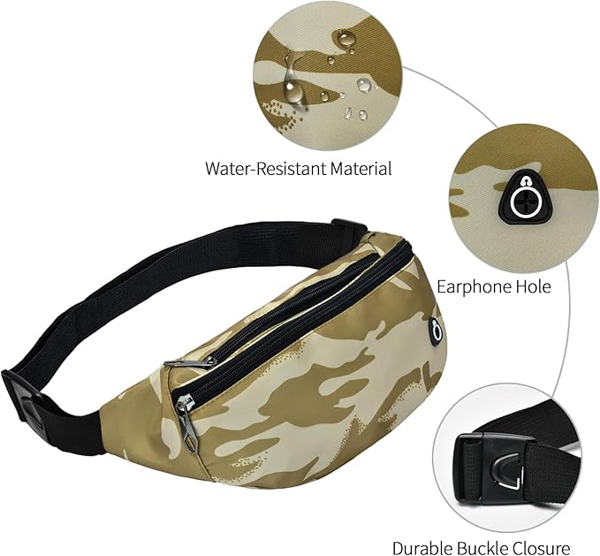 Fanny Packs for Men and Women, Waterproof Sports Waist Pack Bag for Travel Hiking Running Hands-free