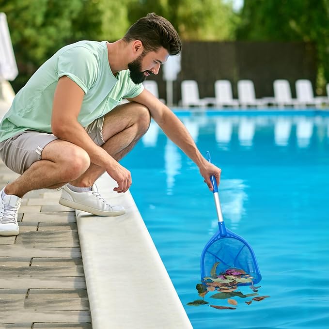 Mowend Swimming Pool Skimmer Net 26.8 inches, Leaf Rake Net with Fine Aluminum Pole for Fast Cleaning Ponds, Hot Tub, and Spas, Pool Cleaner Supplies and Accessories