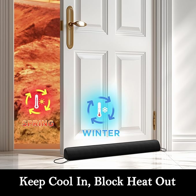Sunolga Door Draft Stopper Blocks Hot and Cold Air with Removable Washable Cover for Bottom of Door, All-Season Seal Strip for Noise, Dust, Door Sweep for Gaps Up to 3", Home Essentials, 48", Black