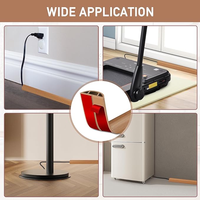 Floor Cord Cover Self Adhesive Cord Hider Floor Extension Cord Covers for Floor Power Cord Protector Cable Management Prevent Cable Trips Cable Cavity 0.47" W x 0.27" H (Light Brown Wood, 3.3Ft)