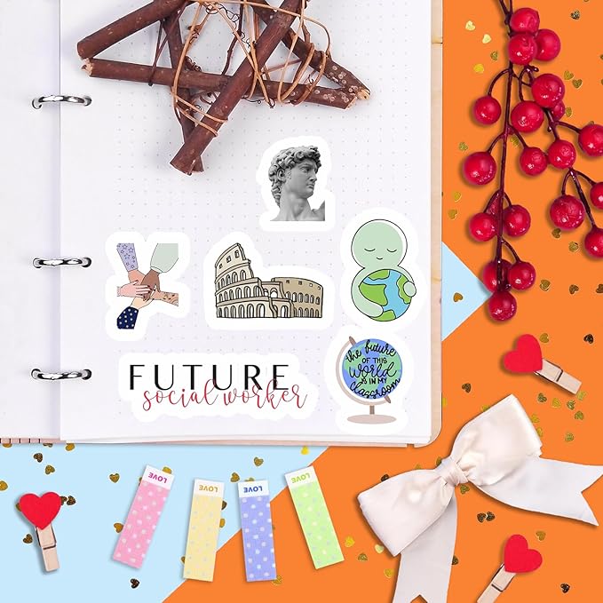 BulbaCraft 100Pcs Social Studies Stickers for Water Bottle and Laptop - Social Studies Party Favors & Decorations, Waterproof Vinyl Decals, History and Culture Stickers, Gifts for Women & Men