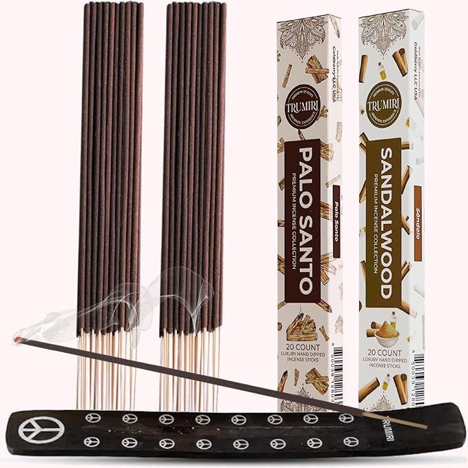 Trumiri Incense Sticks - Combo Pack of 40 Insence-Sticks - 20 Palo Santo + 20 Sandalwood - Insenses - Insents - Incents - Inscense - Incence - Incienso - All Natural Incense Sticks