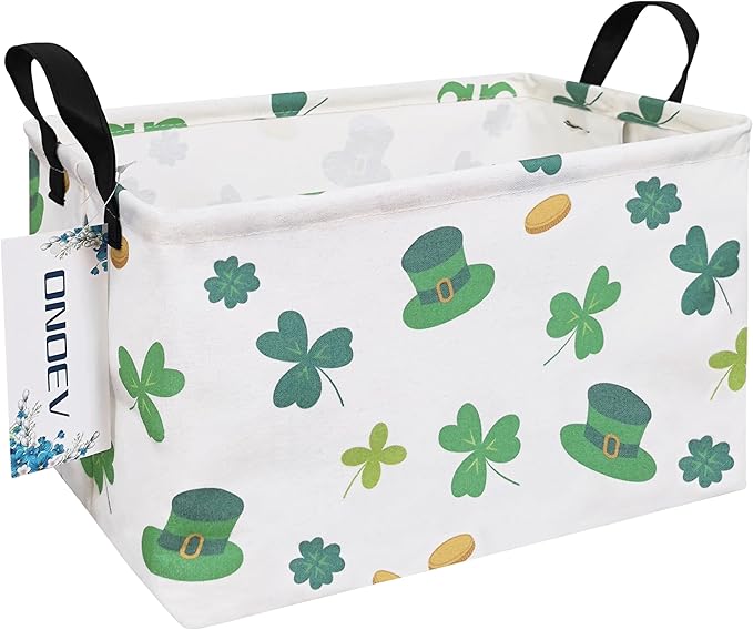 Rectangular Folding Laundry Basket,waterproof Canvas Basket,gift basket,Suitable for children's room,Office,Clothes,Toys Storage(Lucky Clover)