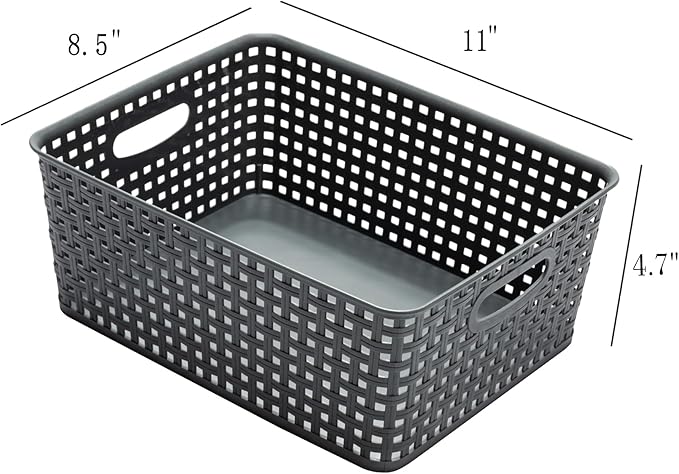 Eslite Plastic Storage Baskets for Organizing, 11"x8.5"x4.7", Pack of 4 (Grey)